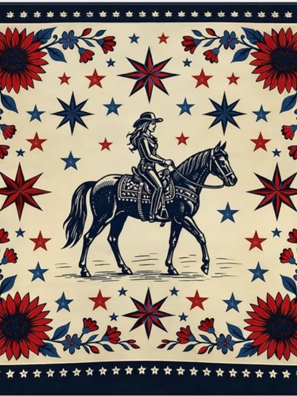 Western Cowgirl Horse Bandana in Red & Ivory